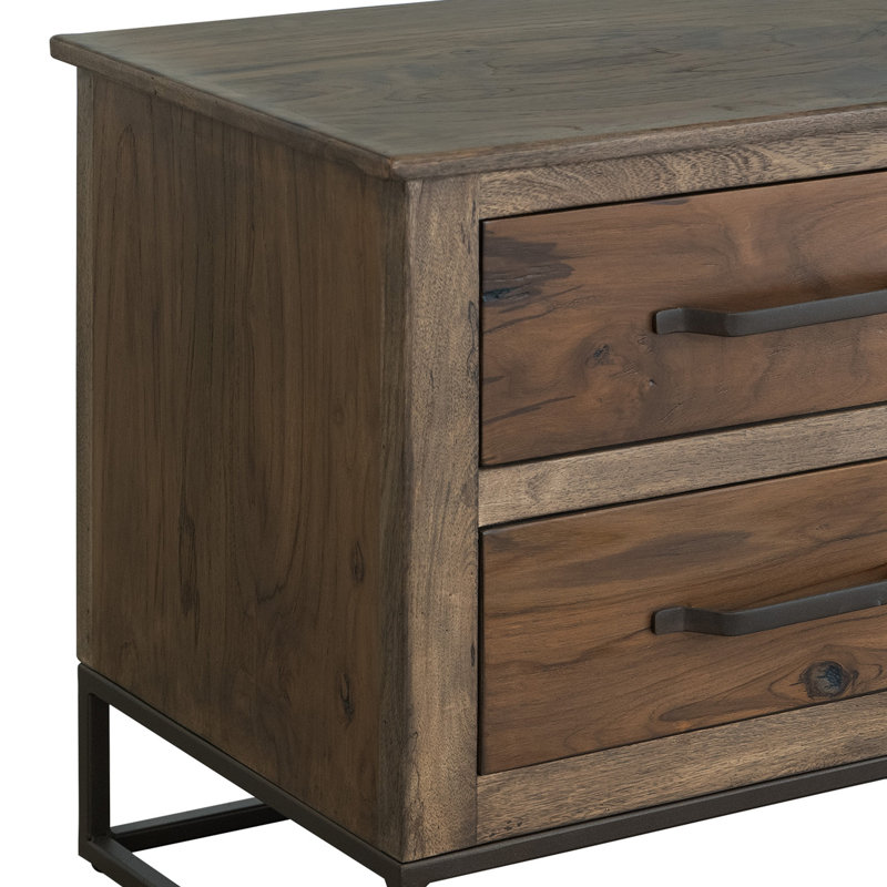 Table de chevet Tacey, 2 tiroirs, bois de manguier brun rustique, 27 pouces