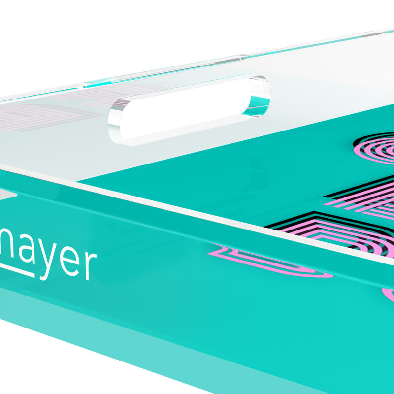 Decorative Tray, 2" H x 15" W x 15" D, Aqua/Pink