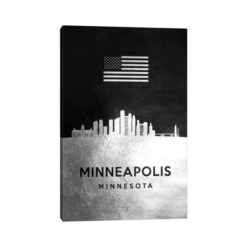 Minneapolis Minnesota Silver Skyline by Adrian Baldovino - Wrapped Canvas Painting, 66.04 cm H x 45.72 cm W x 3.175 cm D