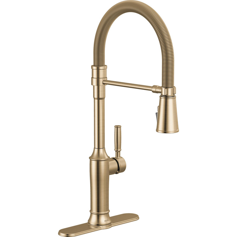 Renaldi Pro Style Commercial Kitchen Faucet, Pull Down Sprayer Kitchen Sink Faucet Brushed Gold, Lumicoat Champagne Bronze
