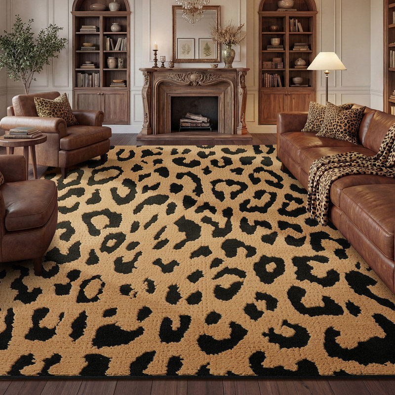 Machine Washable Non-Slip Modern Leopard Print Area Rug, Rectanlge 5'x7'