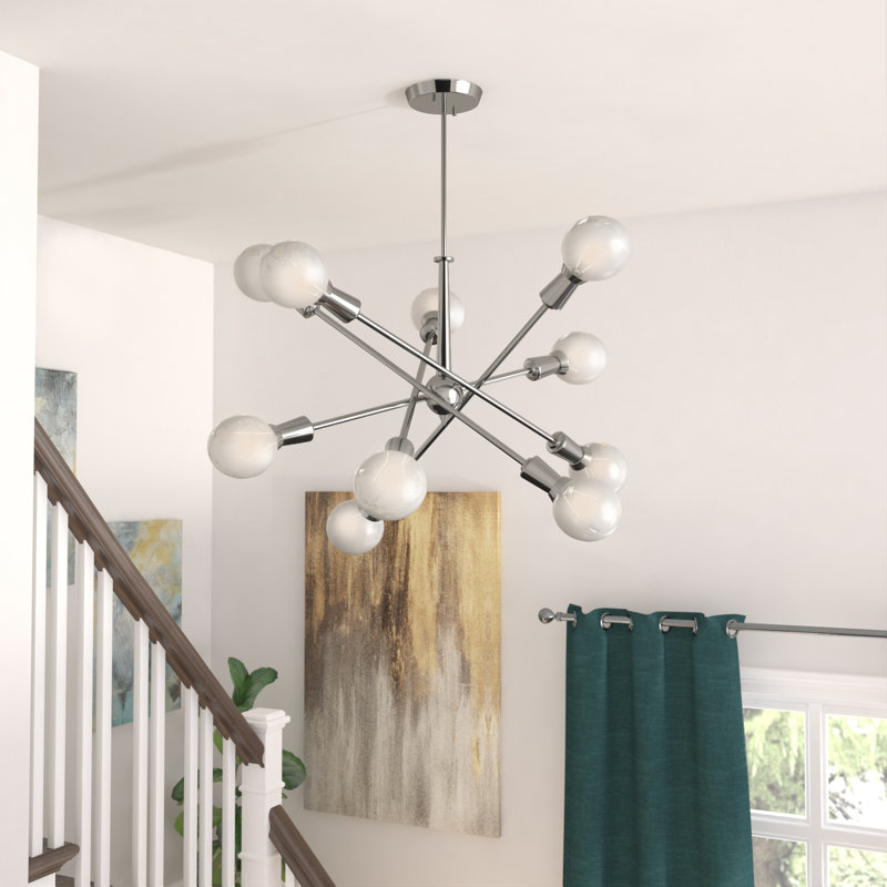 Lustre linéaire spoutnik moderne à 10 lumières Kyla, Chrome