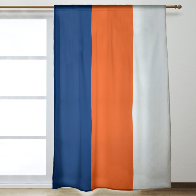 New York Big Sateen Room Darkening Curtain Single Panel, Blue/Orange/White, 53" W x 87" L