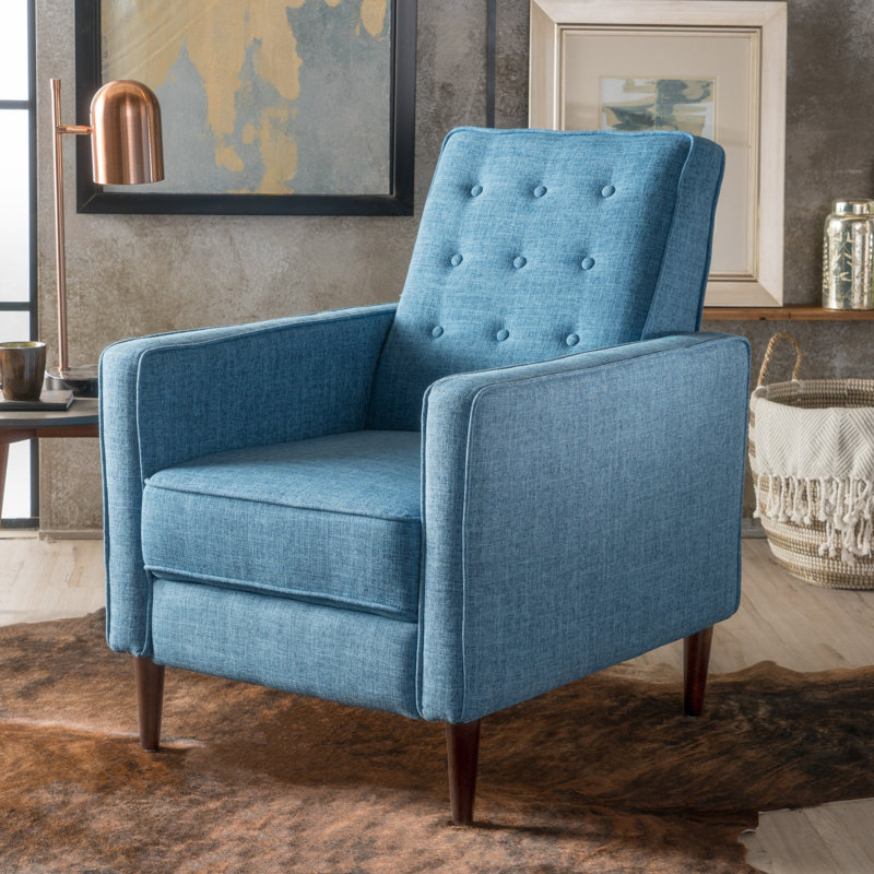 Fauteuil inclinable manuel capitonné à boutons, Polyester bleu estompé