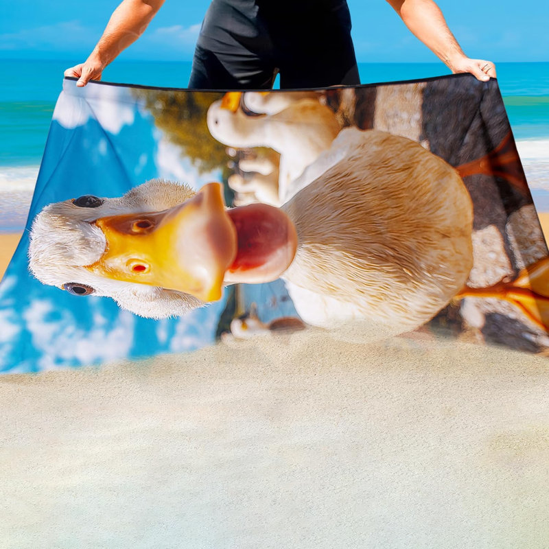 Funny Duck Beach Towel Oversized 30" x 63", Playful Selfie Style Animal Print, Thin Lightweight Sand Free Quick Dry Microfiber Towels for Beach Yoga Camping Travel