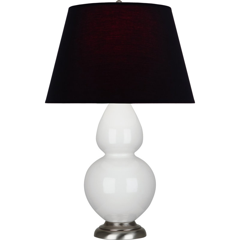 Lampe de table double gourde en céramique, Lys émaillé / argent antique, Noir / Rouge, Argent argent