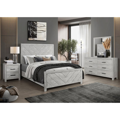 Lit simple gris en bois gris, design chic pour l'esthétique de chambre à coucher en gris, essentiel moderne