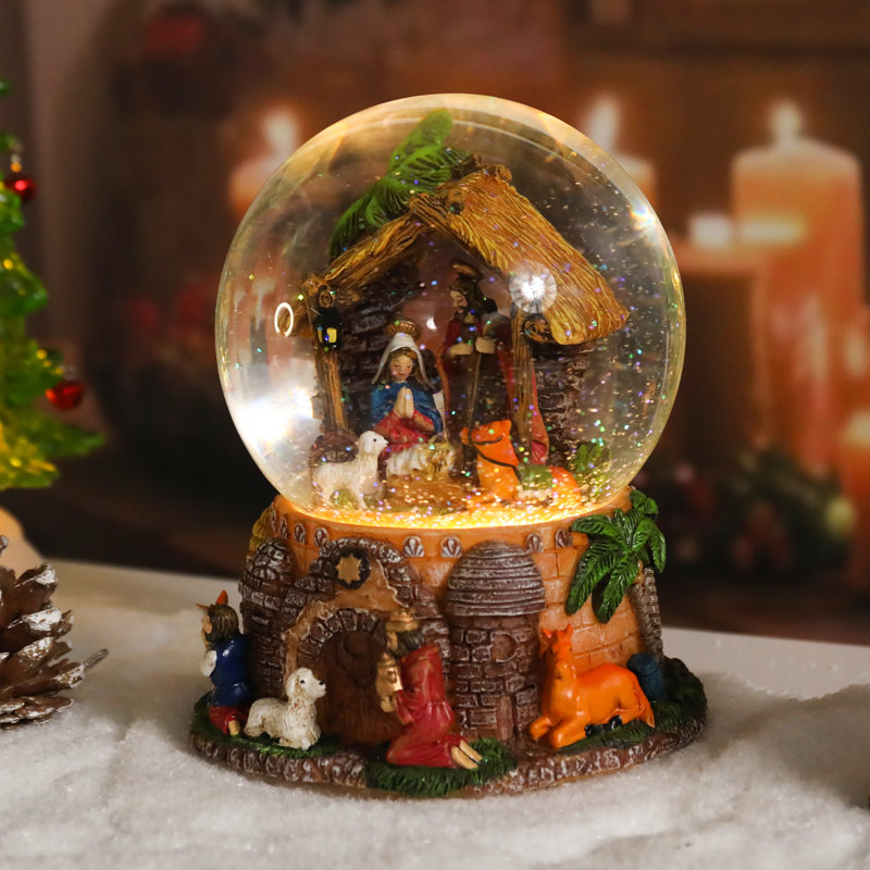 Boule à neige musicale de Noël avec crèche de Noël, lumières DEL et musique