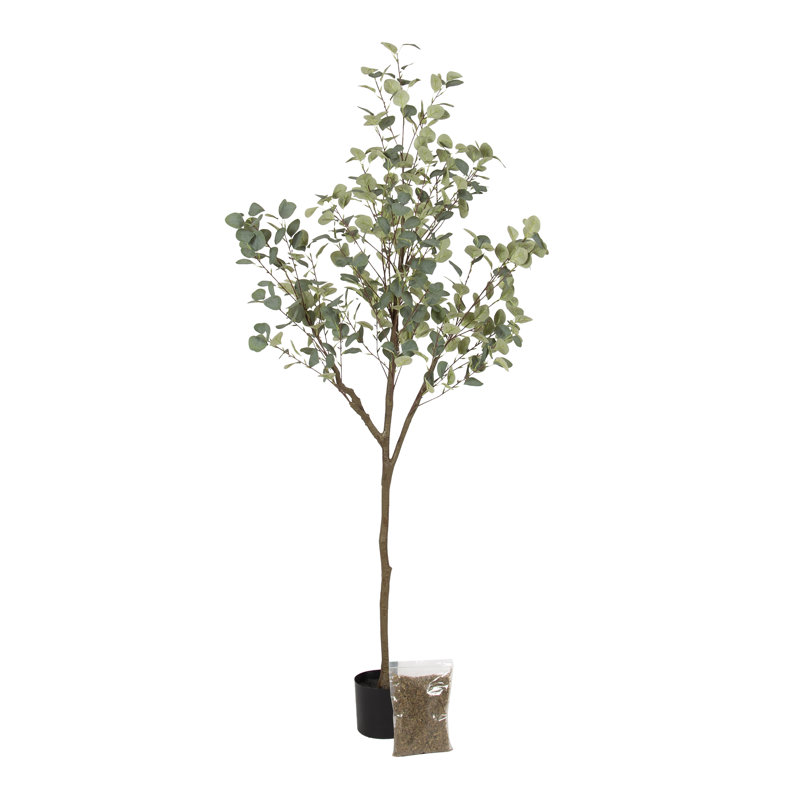 Faux eucalyptus moderne Eudora avec pot de chambre de bébé et mousse ensachée, H 70,87 po x l 23,62 po x P 27,56 po , Noir