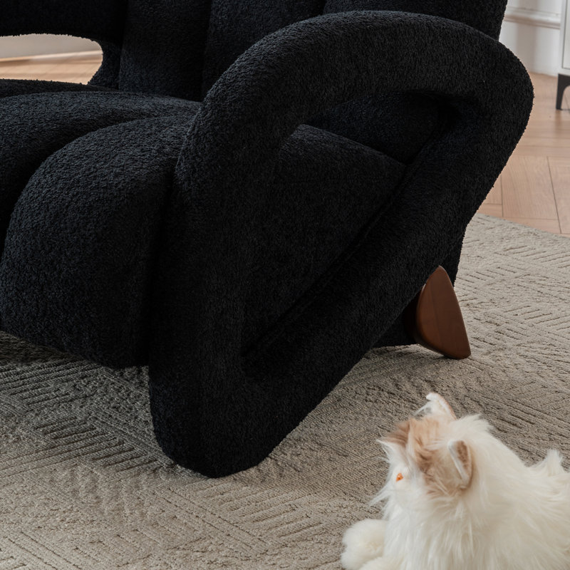 Fauteuil rembourré capitonné avec pieds en bois massif, Noir