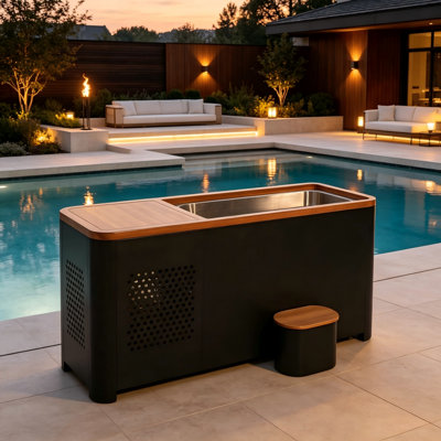 Outdoor Single Person Cold Plunge Tub, Black Frame with Stainless Steel Interior, Freestanding Ice Bath Tub for Backyard Patio Deck