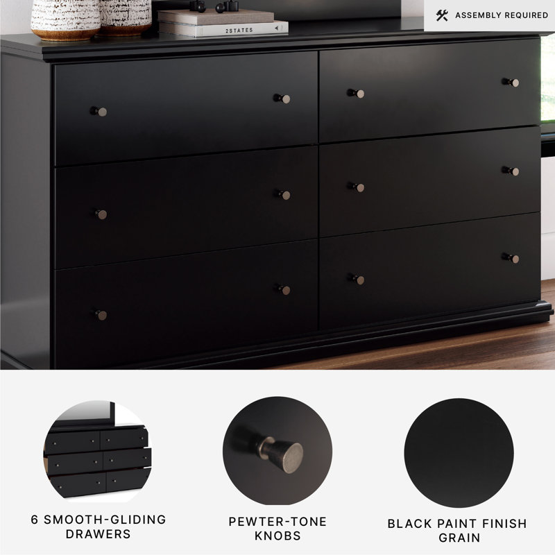Leano 63.31'' W 6 - Drawer Dresser, Solid Black