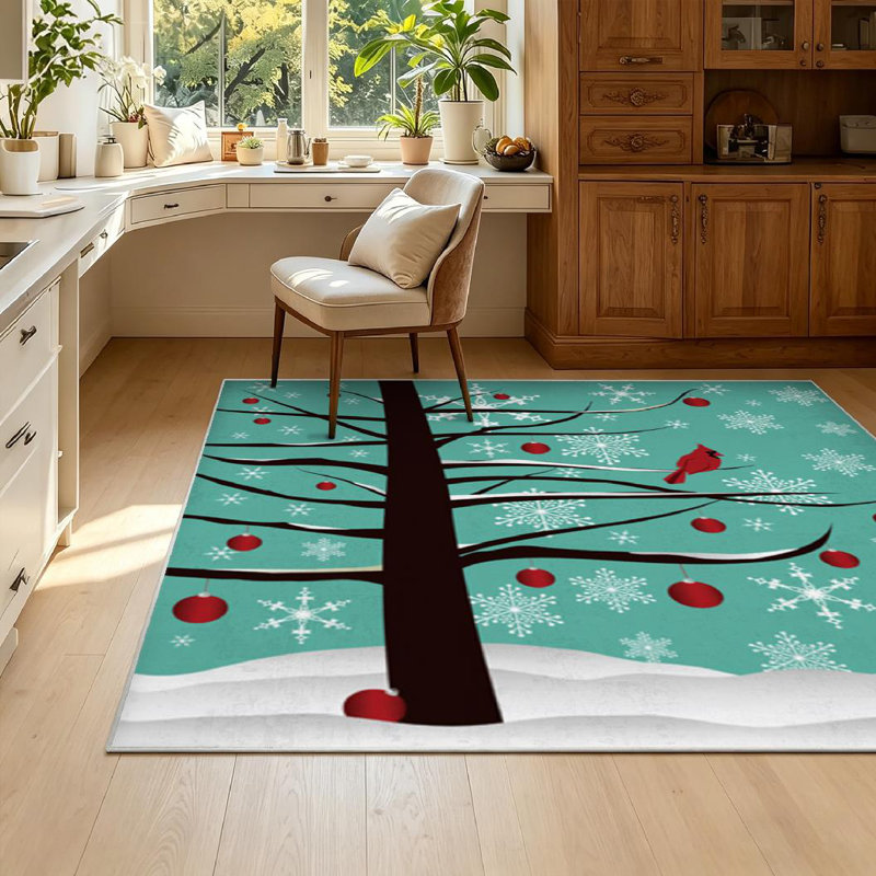 Tapis d'intérieur rouge neige arbre de Noël cardinal, Rectangle 55 po x 79 po