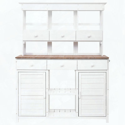 Tall Garden Potting Bench With Hutch Shelves Drawers Cabinets