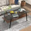 Table basse rectangulaire, plateau en verre trempé avec pieds en métal noir, table de salon moderne, verre gris