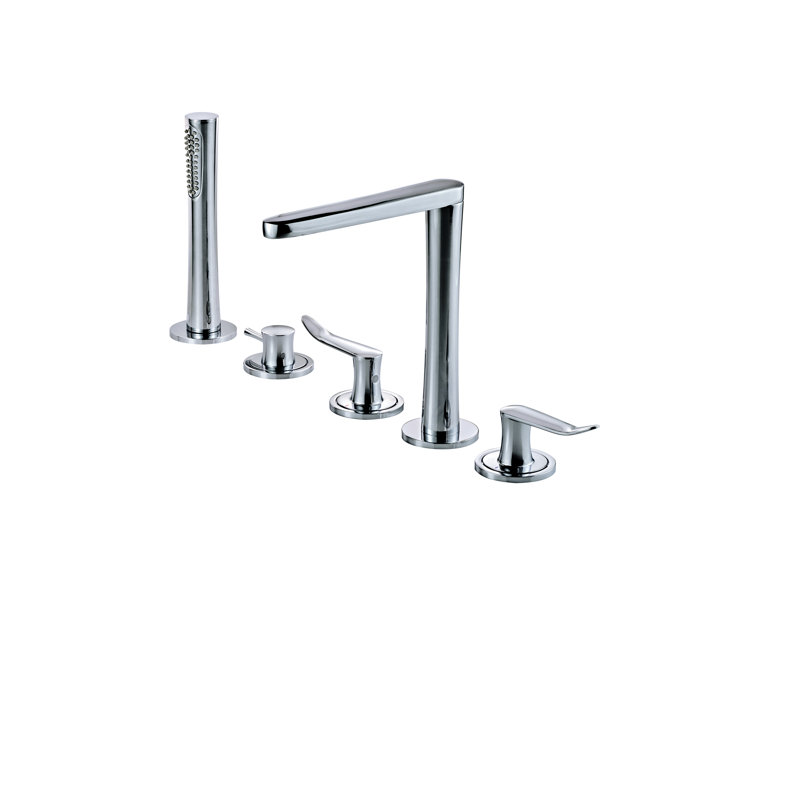 Robinet de baignoire romaine à fixation sur le comptoir avec douche à main Émile, Chrome poli