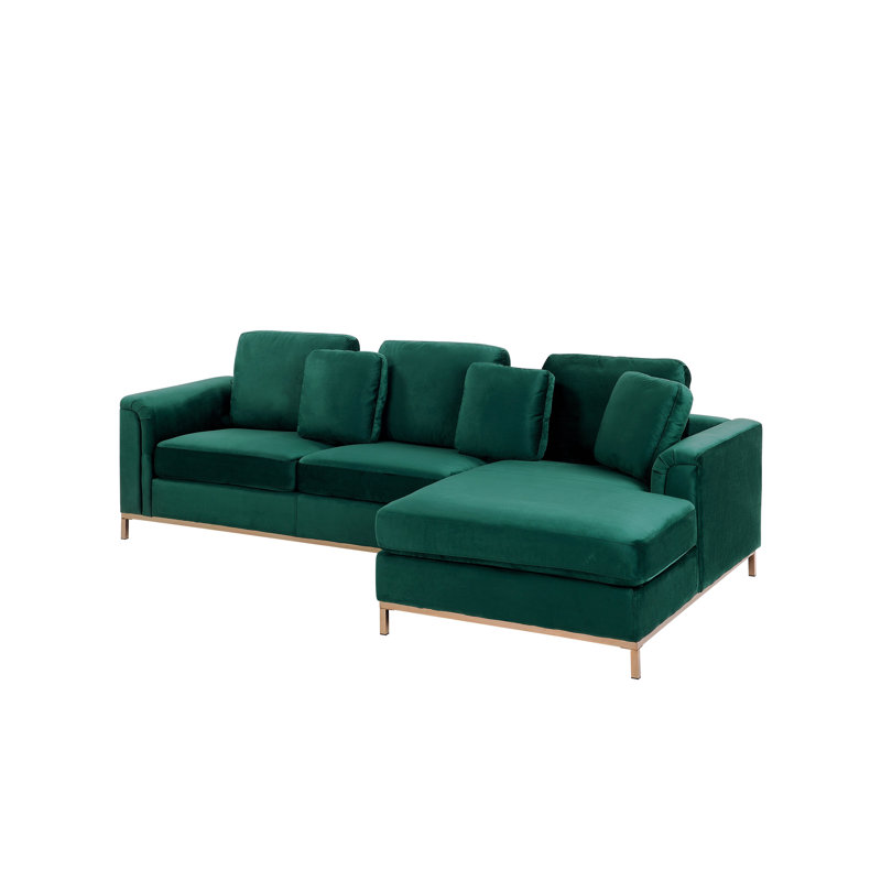 Benedick 4 Seater Velvet Corner Sofa , Right Hand Facing, Green