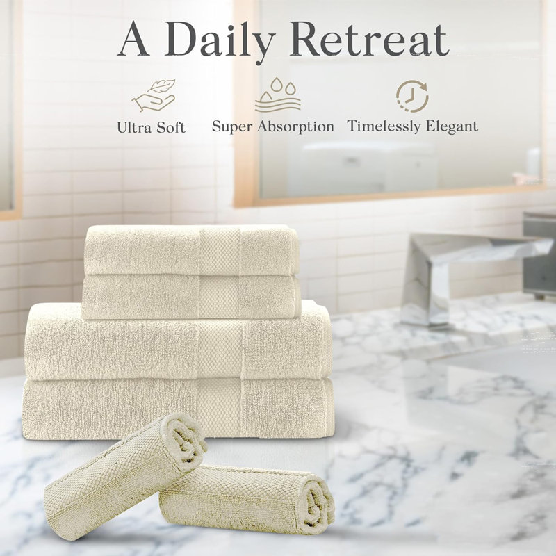 Long Staple Cotton Luxury Bath Towel Set of 6, Oversized Quick Dry Ultra Soft Highly Absorbent Bathroom Towels