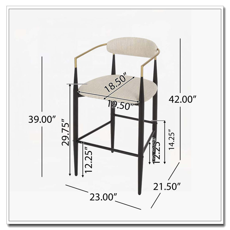 Tabourets de bar rembourrés à hauteur de comptoir avec dossier et pieds en fer, Beige
