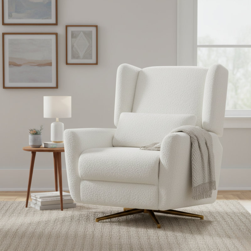 Karik 360° Swivel Upholstered Recliner With 5-Star Base & Pillow, Beige