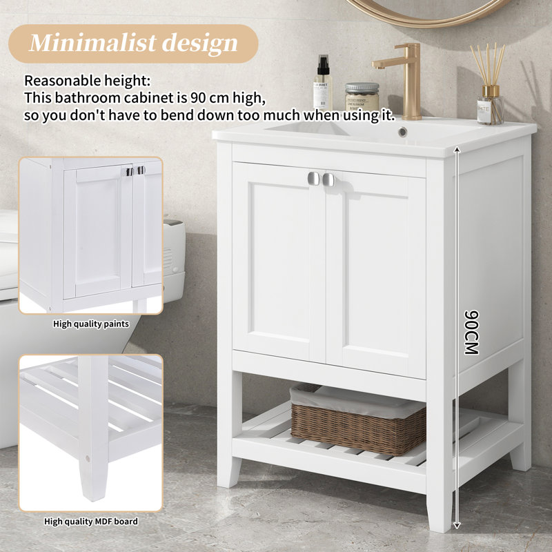 61mm Single Bathroom Vanity with Ceramic Basin, White