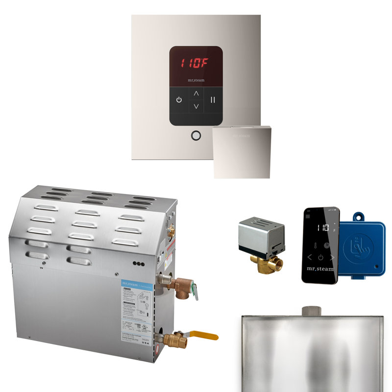 Ensemble de générateur de douche à vapeur MS 9 kW (9000 W) avec commande carrée et accessoires, Nickel poli