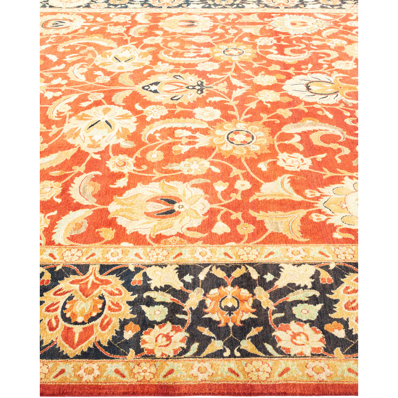 Tapis beige / rouge / noir en laine noué à la main de conception unique 8 pi 1 po x 10 pi 1 po Damilja Mogul