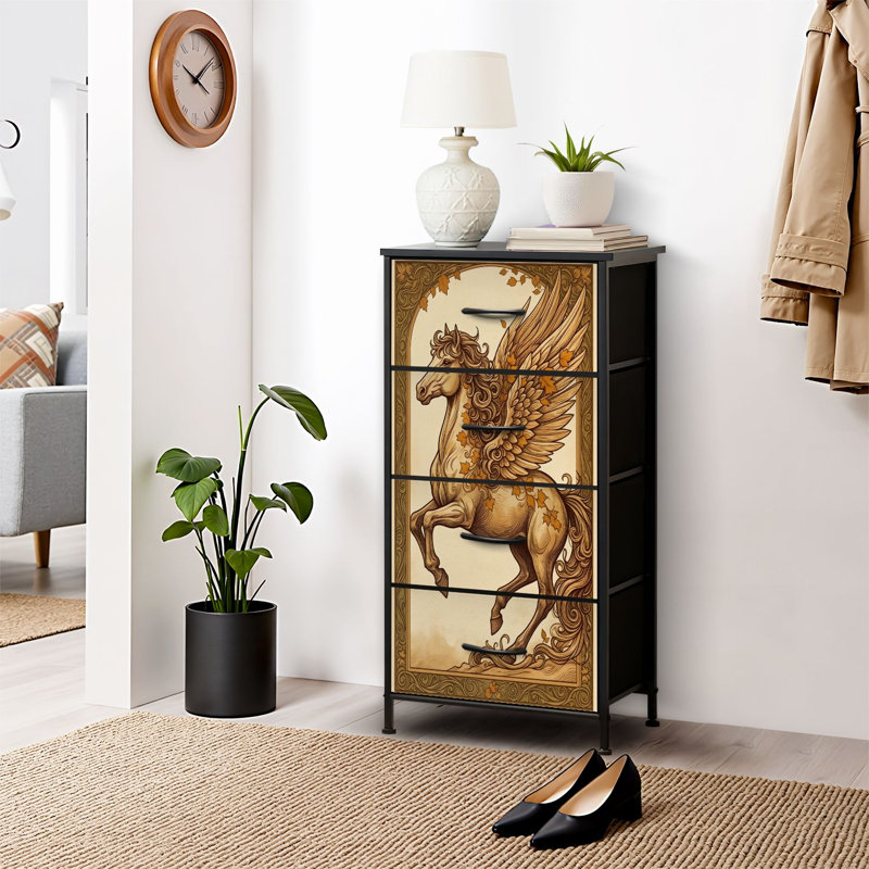 4 Drawer Dresser for Bedroom, Narrow Chest of Drawers, Wooden Top and Study Iron Frame 18"x37.5"-(WxH)