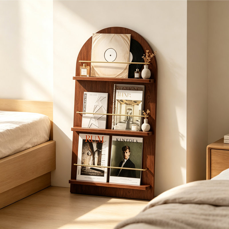 Porte-revues arqué en bois d'hévéa, H 43,31 po x l 22,83 po x P 12,6 po, Noyer