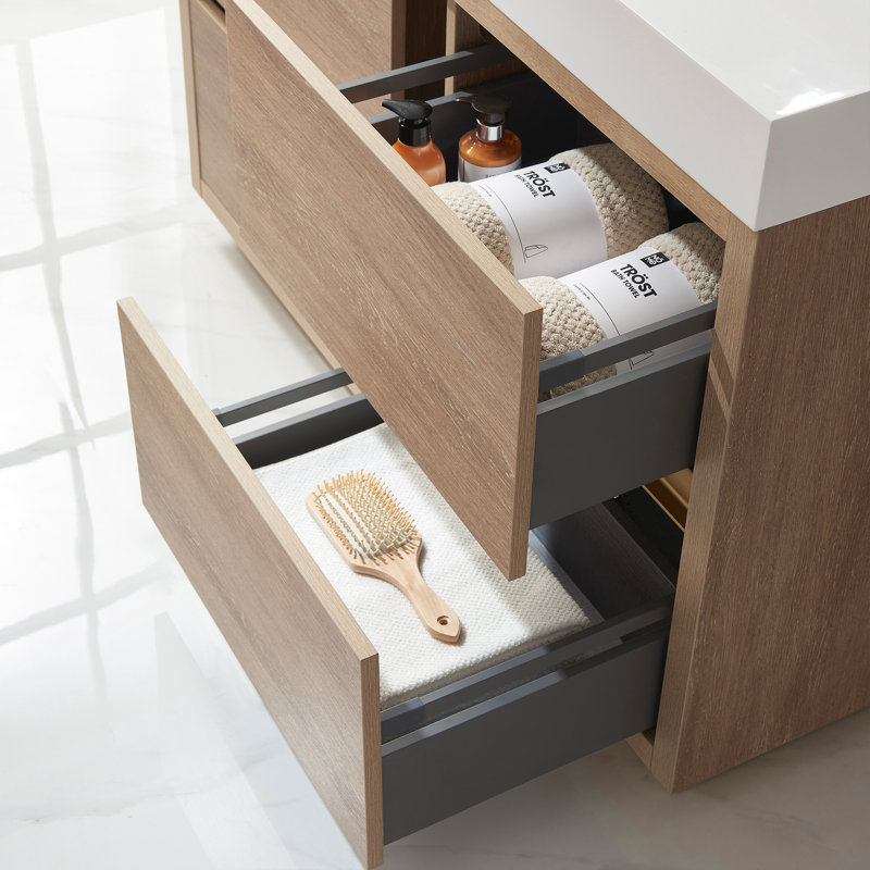 Ensemble de meuble-lavabo simple 48 po avec miroir Huesca, Blanc, Chêne nord-américain