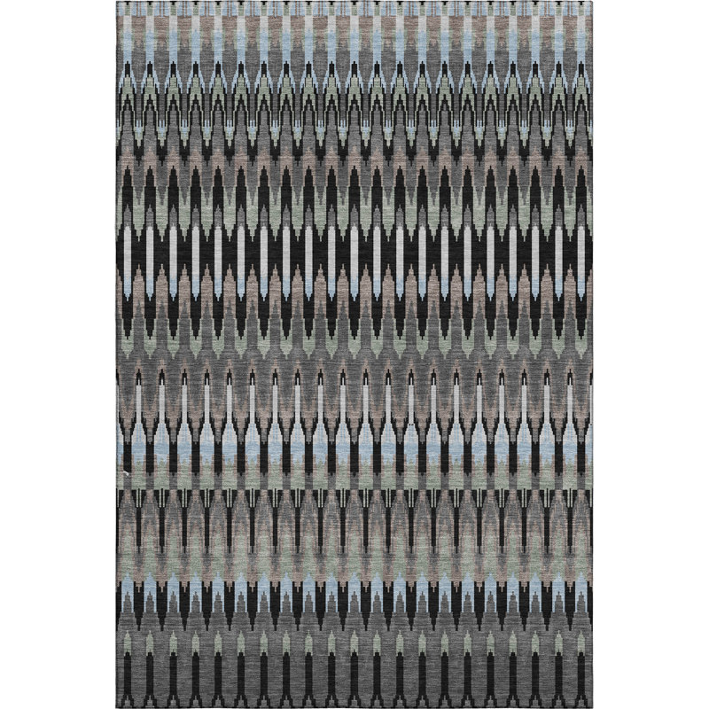 Premium Machine Washable Prisco Black Rug, Rectangle 8' x 10'
