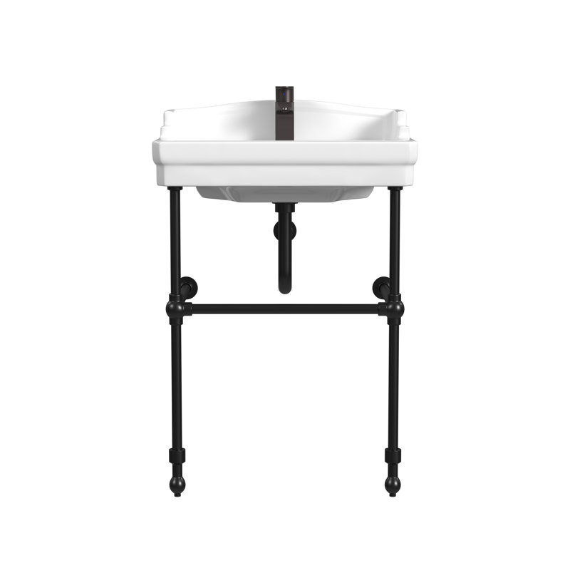 Cheviot Products Essex 24" Console Bathroom Sink with Overflow & Metal Base, 4" Centerset, Matte Black