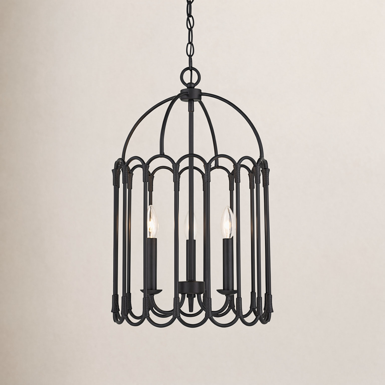 Argente Wrought Iron 3-Light Chandelier, Matte Black
