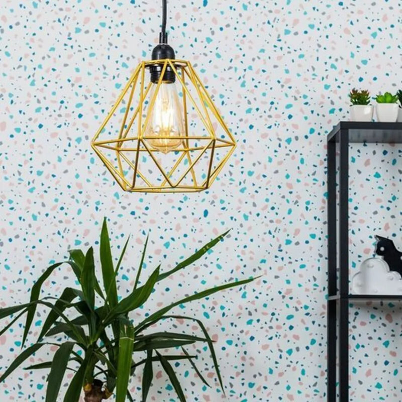 Adreanne 1 - Brass Statement Pendant Light – Industrial Metal Geometric Cage Ceiling Lamp, Gold