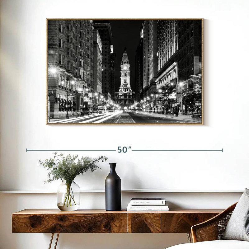 City Hall Philadelphia BW, Cadre flottant en bois naturel, 40 po x 27 po