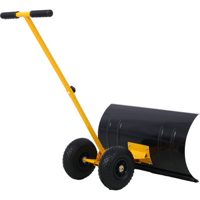 Snow Shovel With Wheels, Snow Pusher, Cushioned Adjustable Angle Handle Snow Removal Tool, 29" Blade, 10" Wheels, Yellow