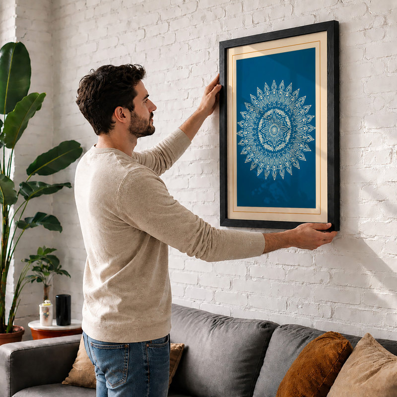 Mandala Geometry Geometric - Framed Print, A1 - 84.1 x 59.4 cm, White