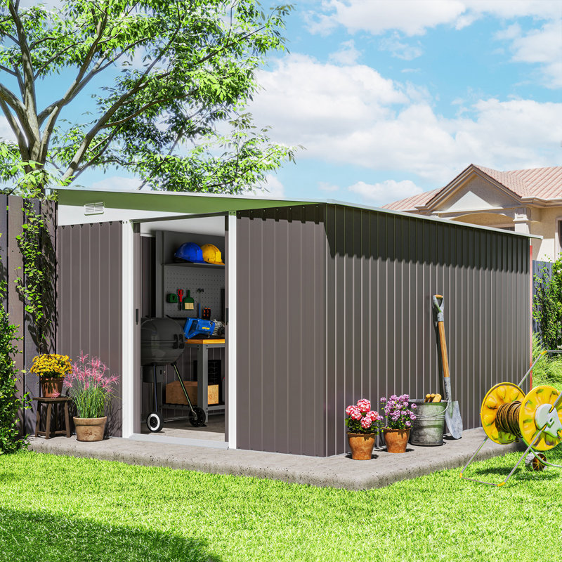 Aamilah 11 ft. 3 in. W x 9 ft. 2 in. D Metal Overlap Dome Tool Shed
