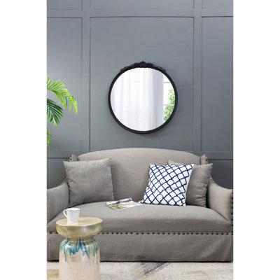 Cadre de miroir antique rond 30 po x 30 po Adika pour espace vivant, salle de bain, entrée - noir avec rose délicat, 30 po x 30 po Adika