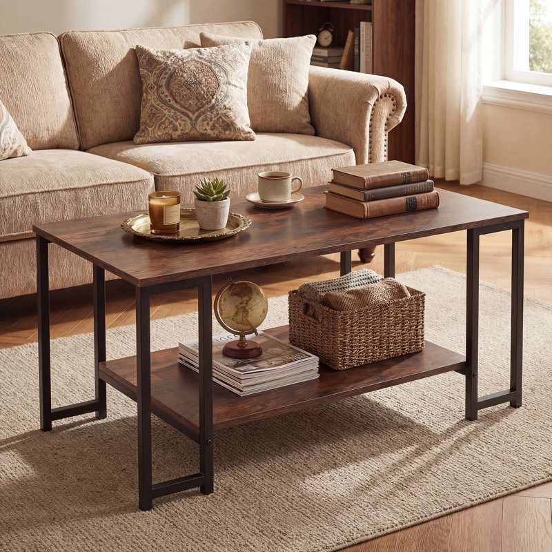 Coffee Table, Brown Top/Black Base