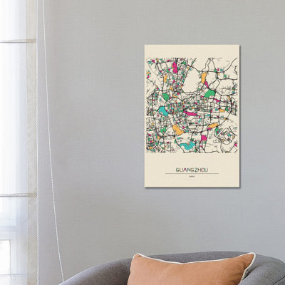 Guangzhou, China Map by Ayse Deniz Akerman - Wrapped Canvas Gallery-Wrapped Canvas Giclée