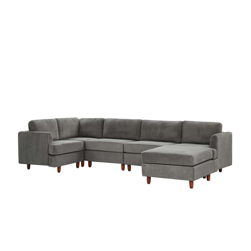 Modern Modular Sectional couch,6 Seaters Sleeper Sofa Upholstered Corduroy Free Combination Sofa, Gray