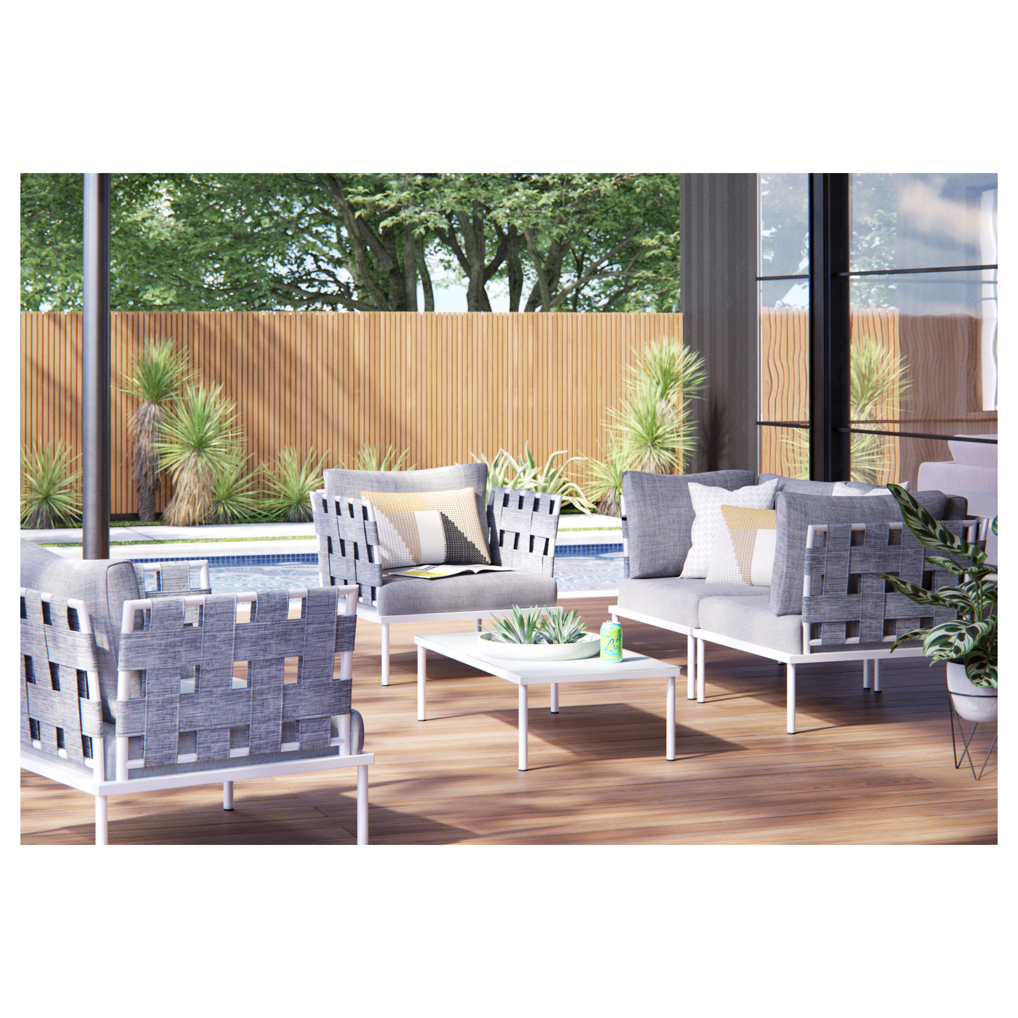 Modway Harmony 5 Piece Outdoor Patio Aluminum Sectional Sofa Set, Gray
