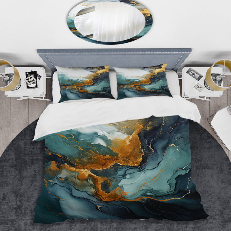 Ensemble de housse de couette or et vert, Housse de couette pour très grand lit