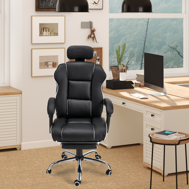 Inbox Zero 6-point Massage Office Chair With Footrest, Heated Executive Office Chair With Reclining Backrest, Ergonomic Gaming Chair With Padded Armrest,