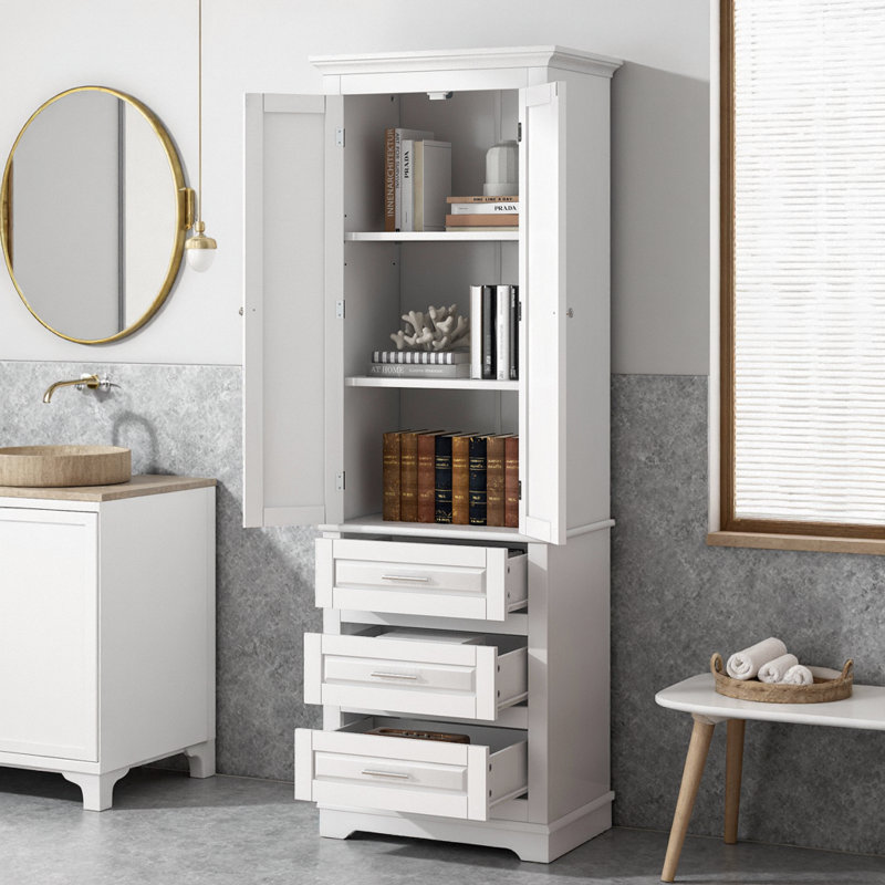 Tall Storage Cabinet with 3 Drawers & Adjustable Shelves - Multi-Use Bathroom, Office & Kitchen Organizer, Anti-Tip Design