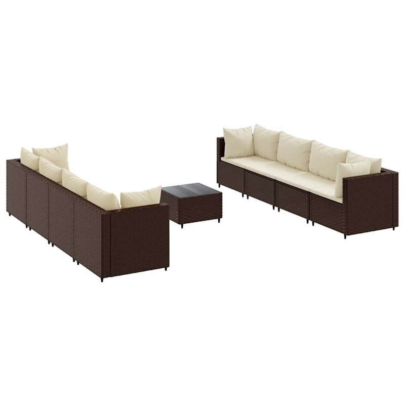 Ensemble de patio avec coussins en rotin Latitude Run®, Blanc crème, Brun, 8