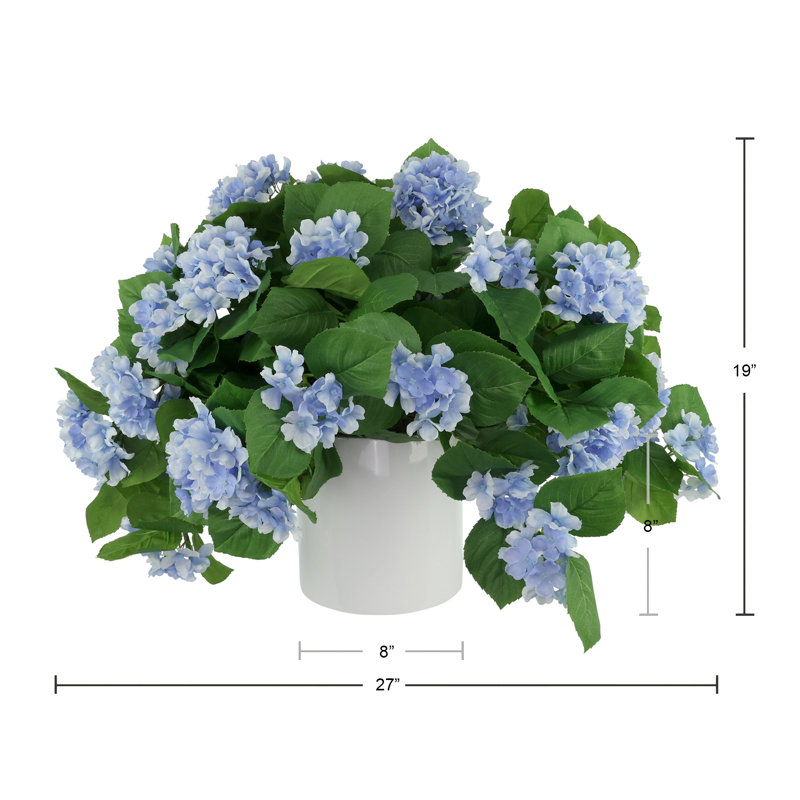 Outdoor UV Hydrangeas Arranged in Fiberstone Pot, Blue