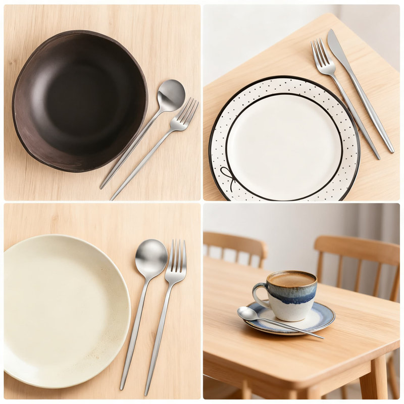 Ensemble de couverts 40 pièces en acier inoxydable pour 8 personnes, service pour 8 pièces, couteaux de table, fourchettes et cuillères, finition polie satinée, ensemble de couverts allant au lave-vaisselle pour tous les jours