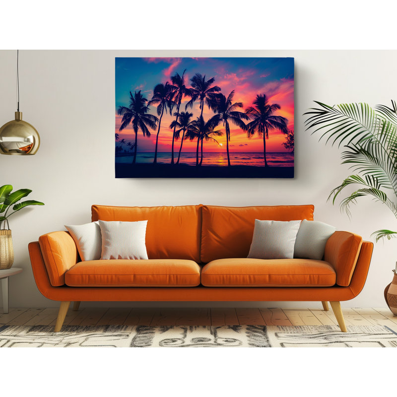 Tropical Beach at Sunset Canvas Print, 24" H x 36" W